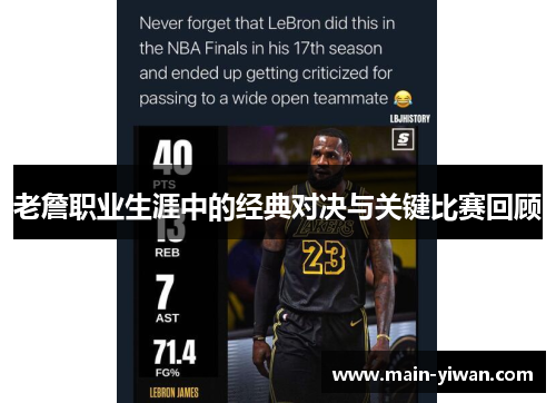 老詹职业生涯中的经典对决与关键比赛回顾 老詹职业生涯中的经典对决与关键比赛回顾