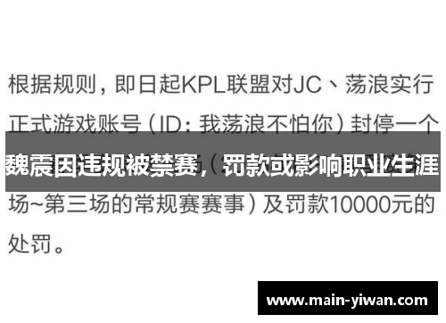魏震因违规被禁赛，罚款或影响职业生涯